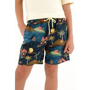 Pantaloneta de baño azul con estampado playero nocturno para niño
