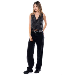 Chaleco En Black Denim Con Taches