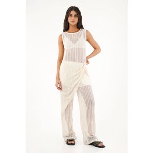 Pantalón Recto de tejido abierto crudo para mujer