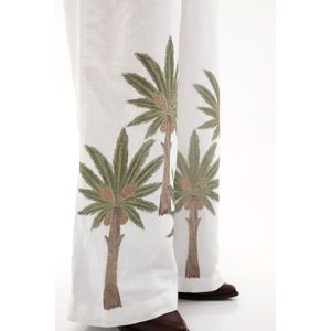 Pantalón Wide Leg blanco con bordado en bota para mujer