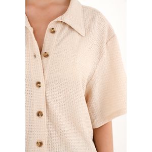 Camisa manga corta de tela con textura crudo para mujer