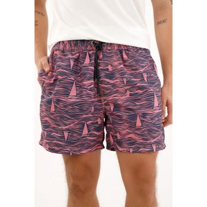 Pantaloneta de baño rosada con estampado de veleros para hombre