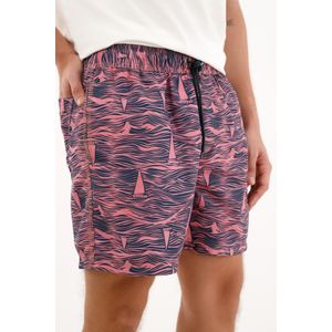 Pantaloneta de baño rosada con estampado de veleros para hombre
