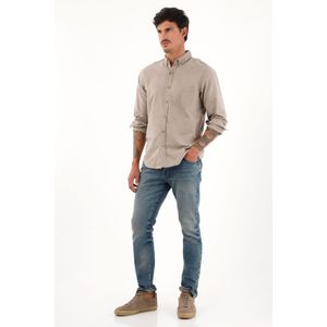Camisa oxford manga larga café para hombre