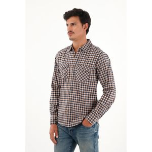 Camisa leñadora con botones en madera café para hombre