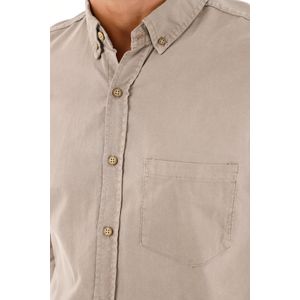 Camisa oxford manga larga café para hombre