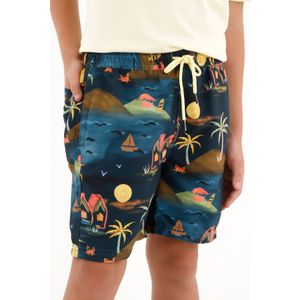 Pantaloneta de baño azul con estampado playero nocturno para niño
