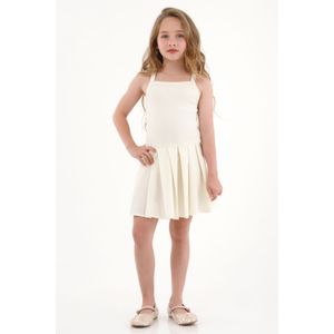 Vestido corto con falda en tablas crudo para niña