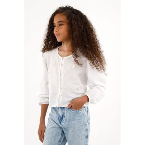 Camisa blanca de manga larga con volumen para niña
