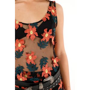 Camisa manga sisa con apliques de flores 3D para mujer
