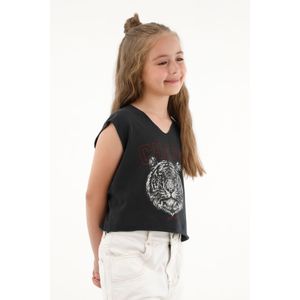Camiseta negra con estampado de tigre para niña
