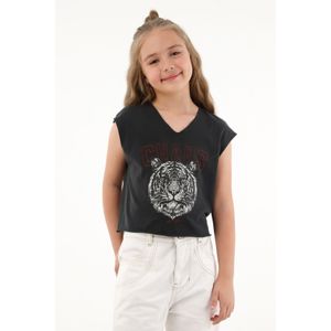 Camiseta negra con estampado de tigre para niña