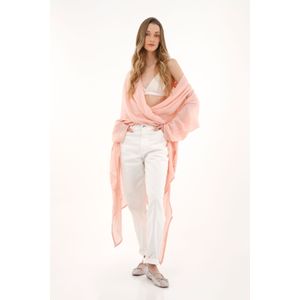 Camisa larga con escote en V rosada para mujer