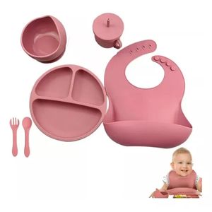 Vajilla Para Bebe En Silicona 7 Piezas Rosa