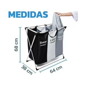 Organizador De Ropa Sucia Con 3 Compartimientos Color Neutro Liso