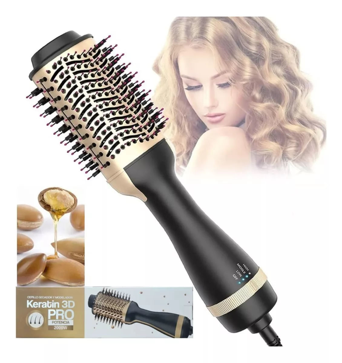 Cepillo Secador Keratina Alisa Moldea Voluminizador Agaval