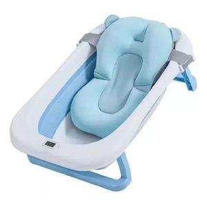 Bañera Tina Plegable Con Termómetro Y Cojín Bebe En Silicona Azul