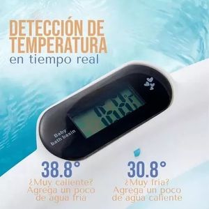 Bañera Tina Plegable Con Termómetro Y Cojín Bebe En Silicona Azul
