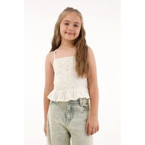 Camisa de tiras y escote recto crudo para niña