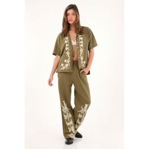 Pantalón verde recto estampado en bota para mujer