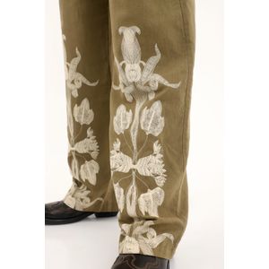 Pantalón verde recto estampado en bota para mujer