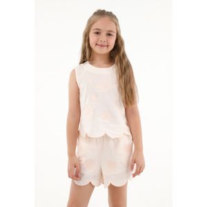 Camisa crudo con bordados de flores para niña