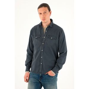 Camisa azul manga larga para hombre
