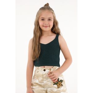 Camiseta manga sisa verde tejida para niña