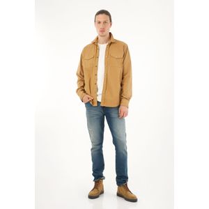 Camisa café manga larga para hombre