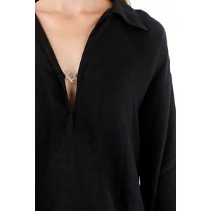 Camisa negra manga larga 100% lino para mujer