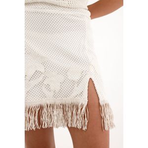 Falda corta con flecos crudo para mujer