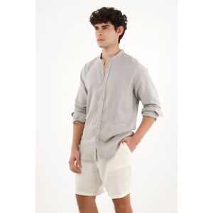 Camisa manga larga gris en 100% lino para hombre