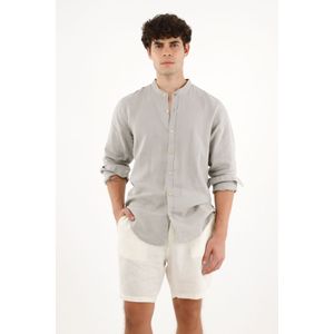 Camisa manga larga gris en 100% lino para hombre
