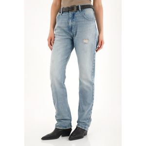 Jean Recto tiro alto con rotos localizados para mujer