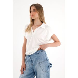 Camiseta crudo de manga rodada para mujer