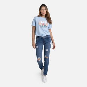 Jean Slim Color Azul Medio Para Mujer