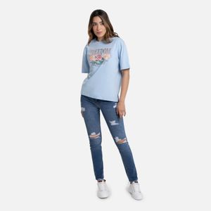 Camiseta Manga Corta Color Azul Chambray Para Mujer
