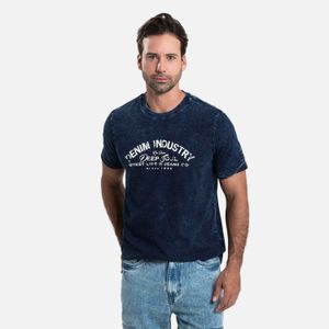 Camiseta Manga Corta Color Azul Oscuro Indigo Para Hombre
