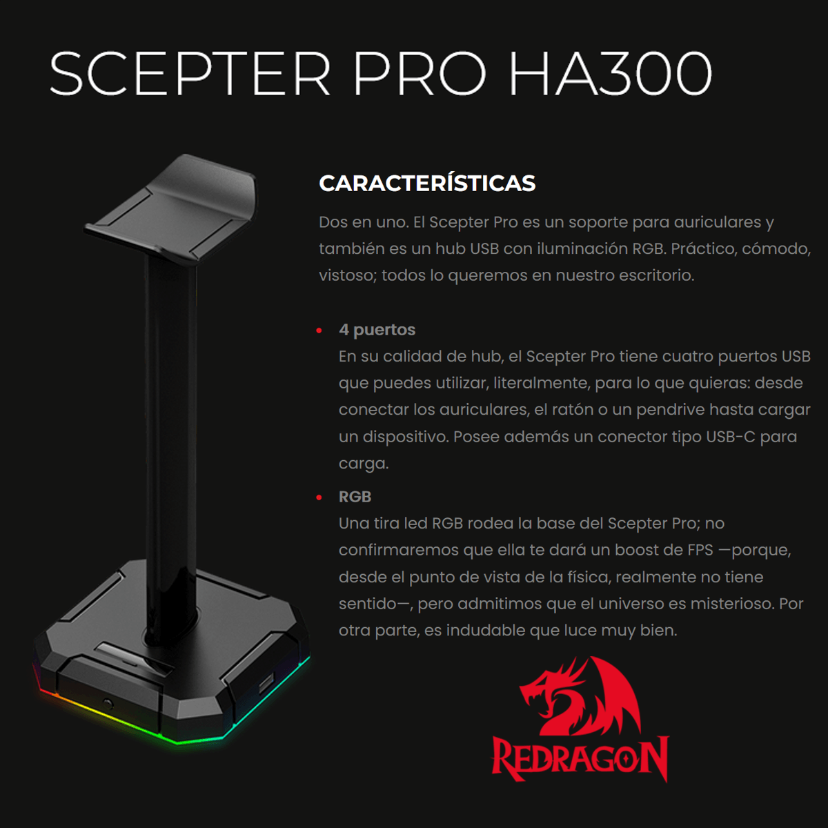 Base Para Auricular Gamer Redragon HA300 Specter Pro RGB - Agaval