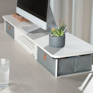 Base Eleva-monitor Madera Con 2 Cajones Techgo TDB-1 Blanco