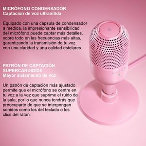 Micrófono Gamer Usb Ultracompacto Razer Seiren V3 Mini Pnk