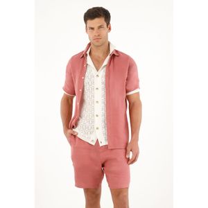 Camisa manga corta en 100% lino naranja para hombre