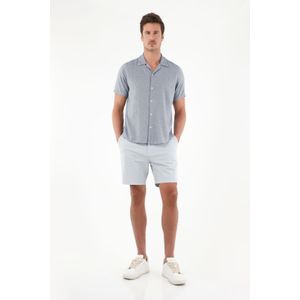 Camisa tipo bowling manga corta azul para hombre