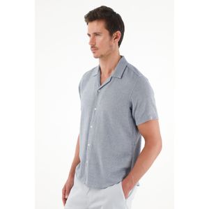 Camisa tipo bowling manga corta azul para hombre