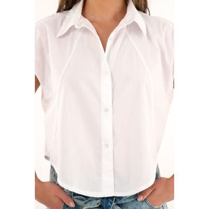 Camisa blanca manga sisa para mujer