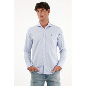 Camisa azul a rayas para hombre