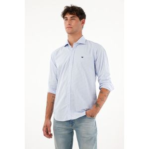 Camisa azul a rayas para hombre