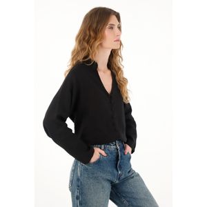 Camisa negra cuello neru en 100% lino para mujer