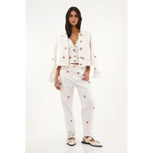 Chaqueta oversize con bordado de flores para mujer
