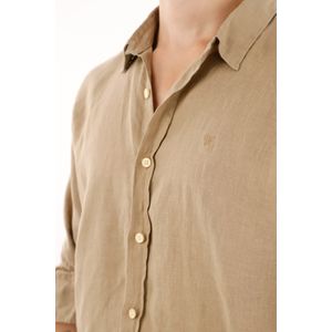 Camisa café manga larga 100% lino para hombre